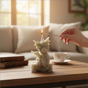 Handmade ✦ Grey Dragon Candle ✦ Soy Wax Cinnamon Scent Fantasy Creature Decor